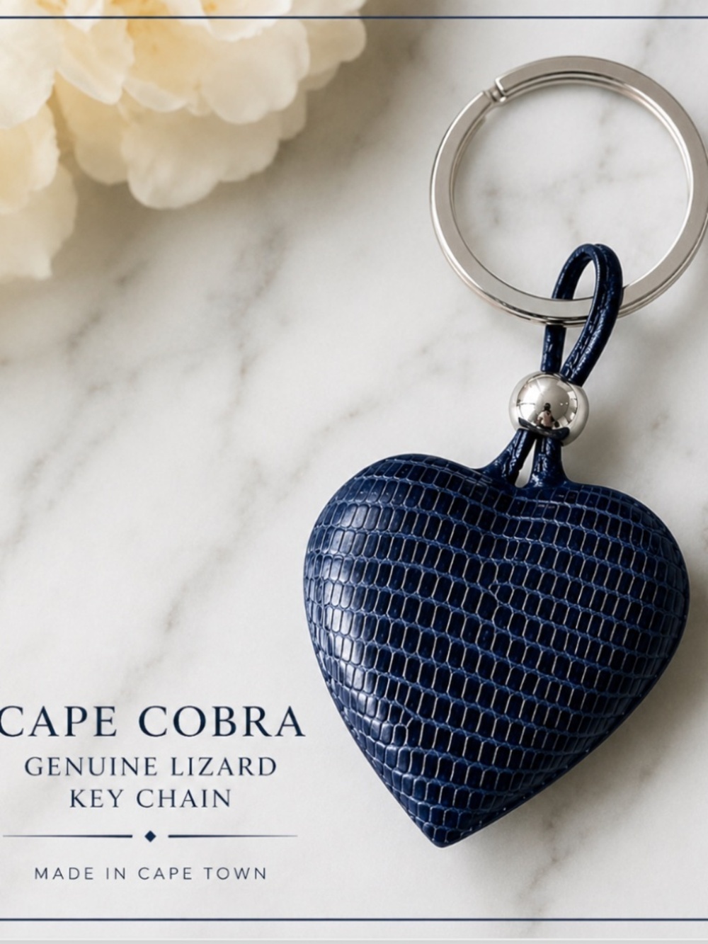 NEW Cape Cobra Genuine Lizard Heart Keyring – Blue | New, Handcrafted Luxury